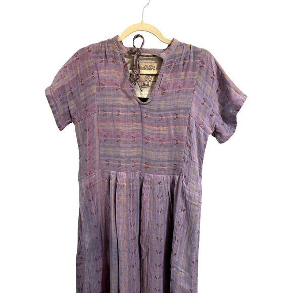Ace & Jig Purple Ikat Woven Dress XS – Short Sleeve Midi, Handwoven Cotton - Picture 3 of 7